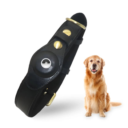 Bon Chien Premium Leather Dog Collar with Apple AirTag Holder - Waterproof and Adjustable Pet Accessory for Secure Tracking of Your Beloved Dog