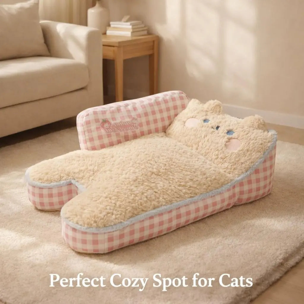 2026 Viral Cat Sofa Bed - Aesthetic Pink Gingham Plush Pet Couch, Orthopedic & Calming Soft Fleece Lounger for Cats & Small Dogs #Tiktokmademebuyit Bedding