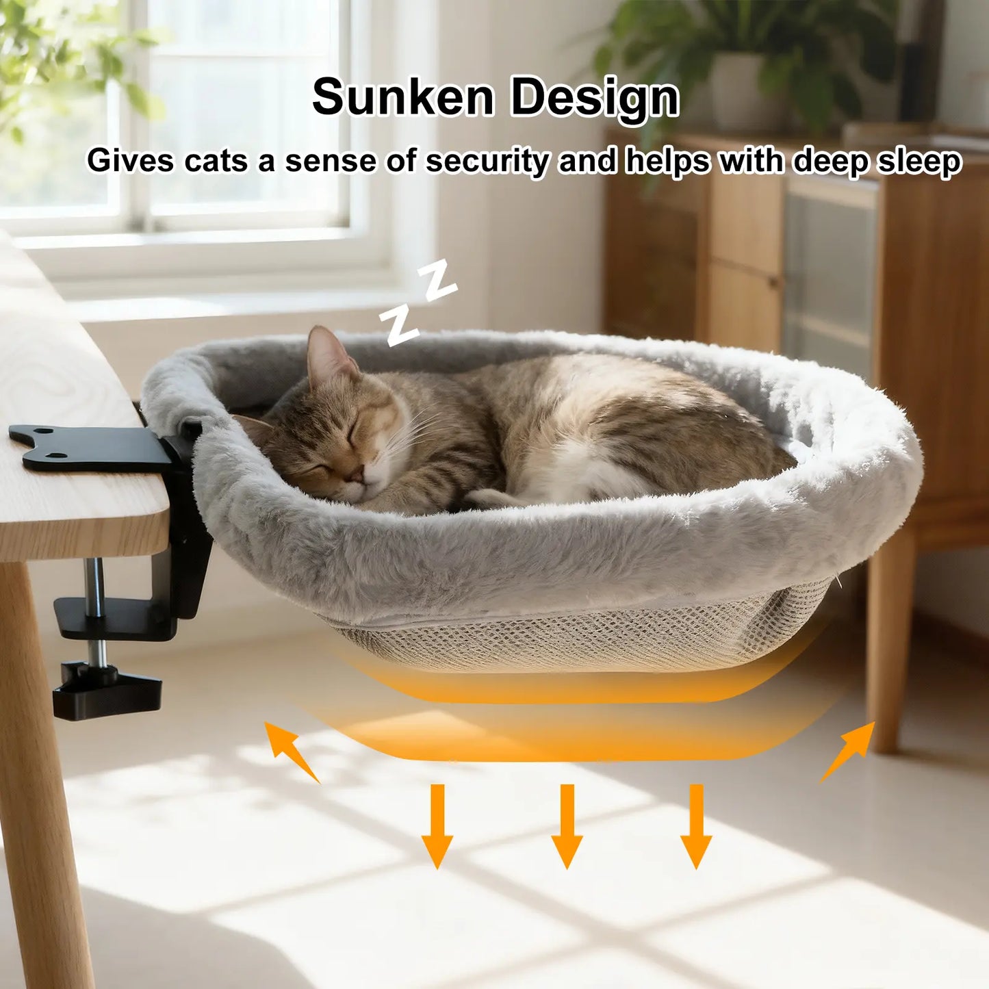 Cat Desk Bed - Space-Saving Semi-Circular Design with One-Click Folding, Soft Faux Rabbit Fur, Supports Up to 40 lbs, Ideal for Various Desktop Surfaces