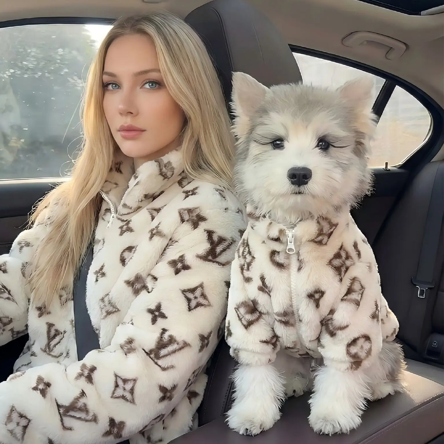 Monogrammed Faux Fur Dog Coat | Designer Jacket for Small Dogs and Puppies