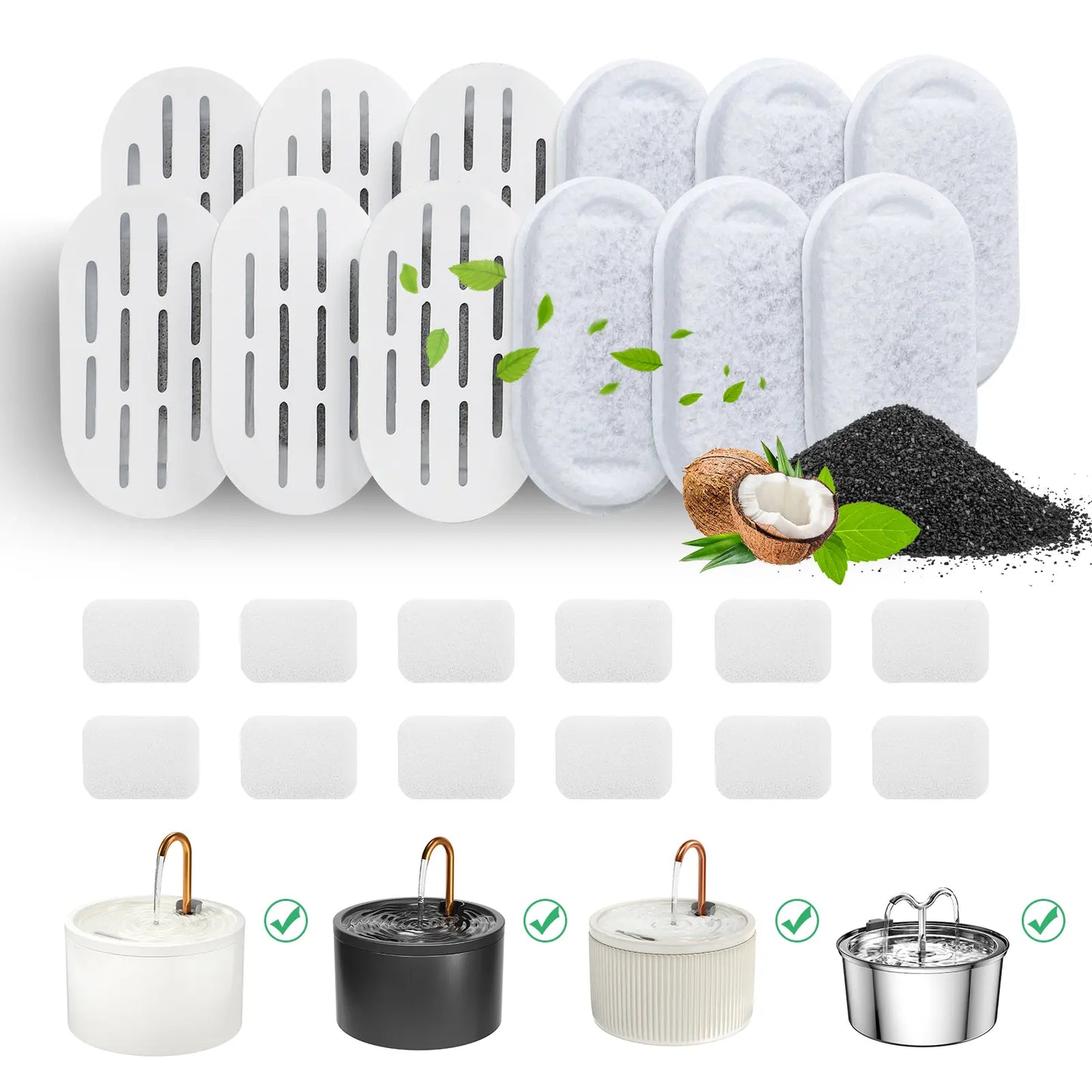 MISFANS 2.1L Ceramic Cat Fountain D02– Ultra Quiet, Self-Cleaning Water Dispenser for Cats & Small Pets | Elegant White/Black Design, Includes 3 Filters & Sponges|Wired Plug-In Model
