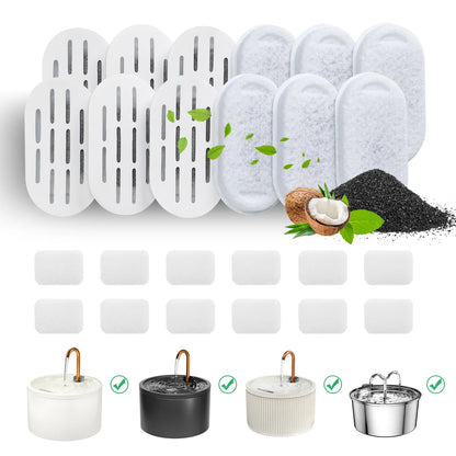 MISFANS 2.1L Ceramic Cat Fountain D02– Ultra Quiet, Self-Cleaning Water Dispenser for Cats & Small Pets | Elegant White/Black Design, Includes 3 Filters & Sponges|Wired Plug-In Model