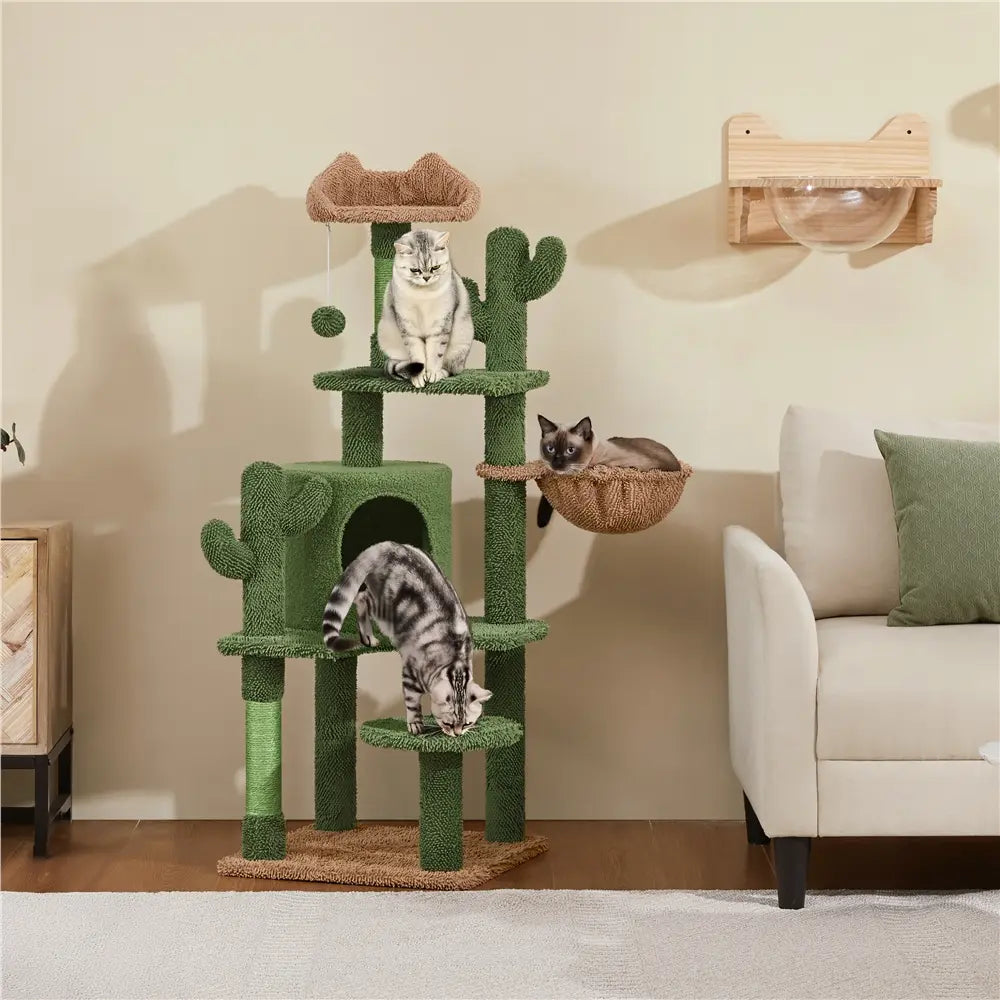 Yaheetech 53" H Cat Cactus Tree Condo Kitten Tree Tower with Sisal, Padded Perch, Platform, Condo, Scratching Posts & Hanging Ball Cat Furniture for Cats