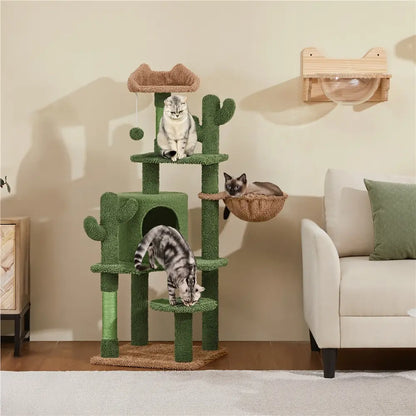 Yaheetech 53" H Cat Cactus Tree Condo Kitten Tree Tower with Sisal, Padded Perch, Platform, Condo, Scratching Posts & Hanging Ball Cat Furniture for Cats
