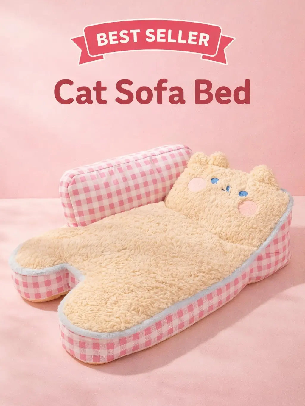 2026 Viral Cat Sofa Bed - Aesthetic Pink Gingham Plush Pet Couch, Orthopedic & Calming Soft Fleece Lounger for Cats & Small Dogs #Tiktokmademebuyit Bedding
