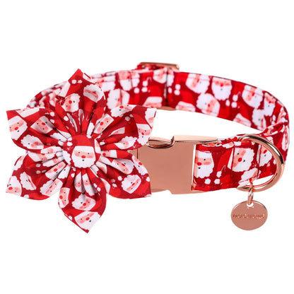 DOGWONG Christmas Dog Collar, Adjustable Santa Claus Dog Accessory - Cotton Collar for Small Medium Large Dogs