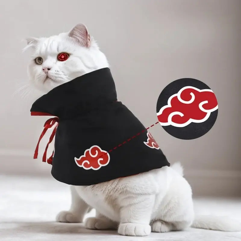 Akatsuki Pet Cloak Cosplay Costume – Anime Ninja Cape for Cats and Dogs, Comfortable Party Outfit and Photo Prop