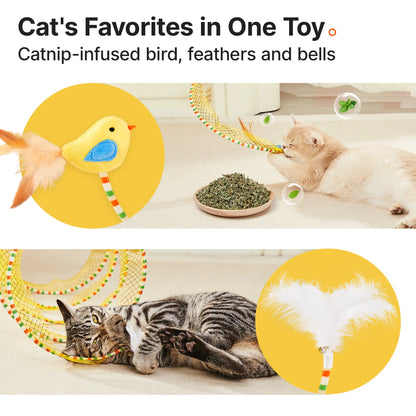Potaroma Spiral Tunnel Cat Toy, Collapsible Spring Play Tunnel with Feather & Bell for Indoor Cats, 20 Inches Unfolded
