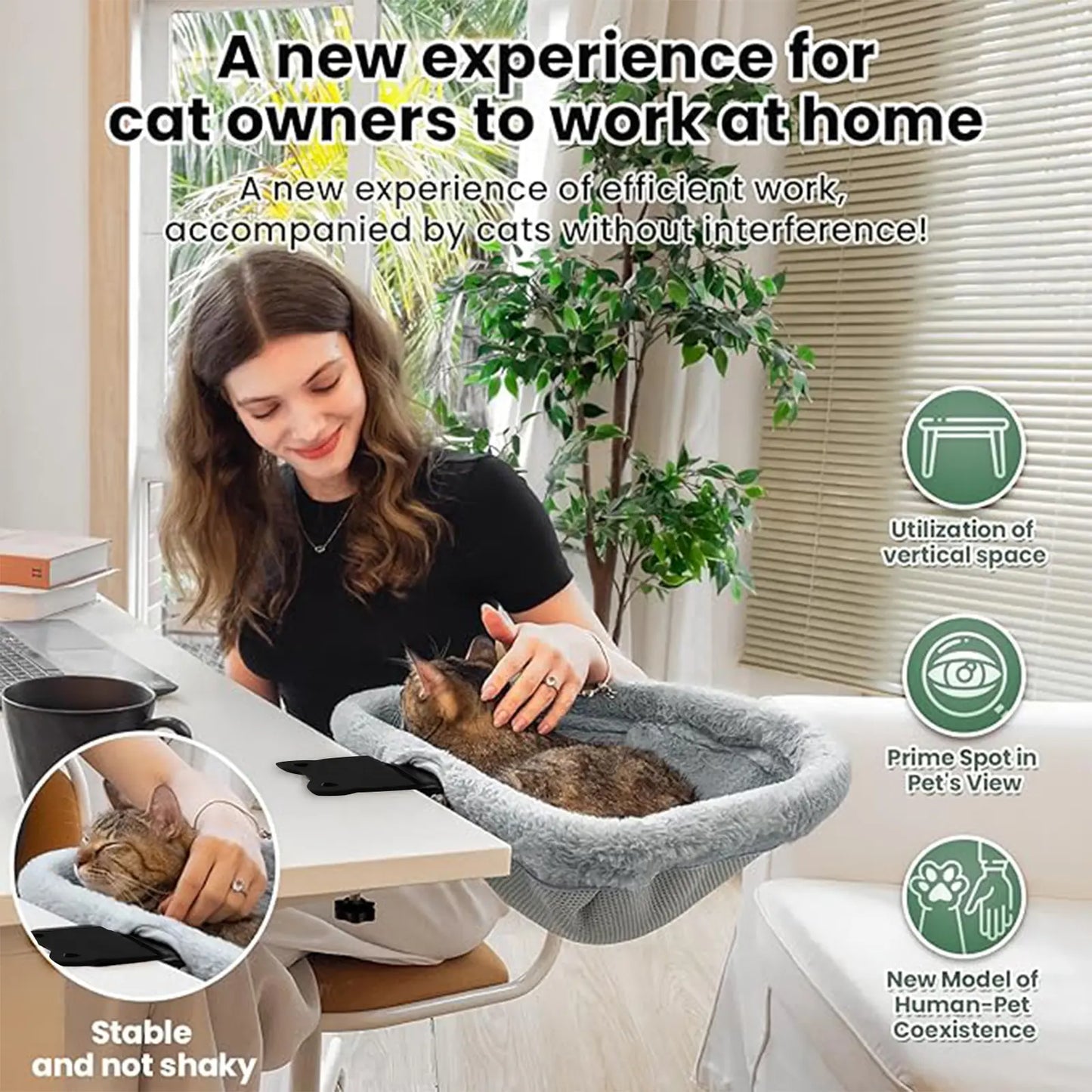 Cat Desk Bed - Space-Saving Semi-Circular Design with One-Click Folding, Soft Faux Rabbit Fur, Supports Up to 40 lbs, Ideal for Various Desktop Surfaces