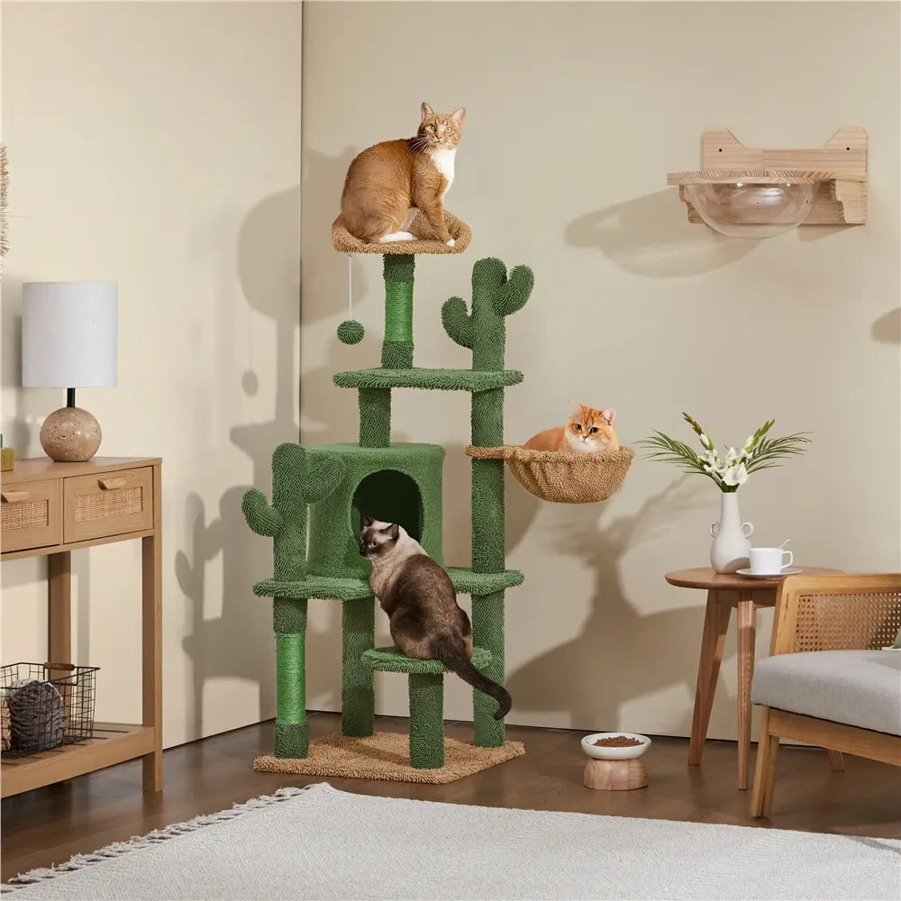 Yaheetech 53" H Cat Cactus Tree Condo Kitten Tree Tower with Sisal, Padded Perch, Platform, Condo, Scratching Posts & Hanging Ball Cat Furniture for Cats