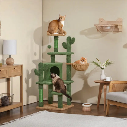 Yaheetech 53" H Cat Cactus Tree Condo Kitten Tree Tower with Sisal, Padded Perch, Platform, Condo, Scratching Posts & Hanging Ball Cat Furniture for Cats