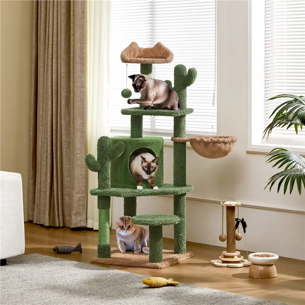 Yaheetech 53" H Cat Cactus Tree Condo Kitten Tree Tower with Sisal, Padded Perch, Platform, Condo, Scratching Posts & Hanging Ball Cat Furniture for Cats