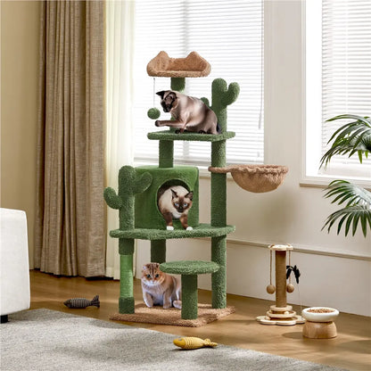 Yaheetech 53" H Cat Cactus Tree Condo Kitten Tree Tower with Sisal, Padded Perch, Platform, Condo, Scratching Posts & Hanging Ball Cat Furniture for Cats