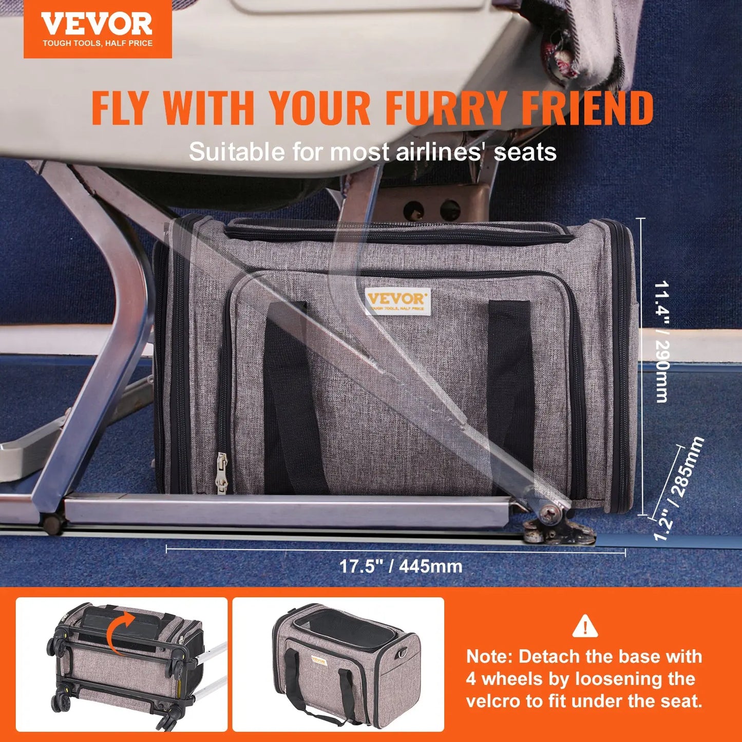 VEVOR Cat Carrier with Wheels, Tiktokshopblackfriday, Airline Approved Rolling Pet Carrier with Telescopic Handle and Shoulder Strap, Dog Carrier with Wheels for Pets, with 1 Folding Bow Summervibesl