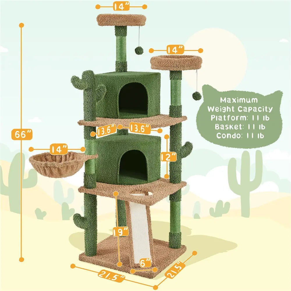 Yaheetech 53" H Cat Cactus Tree Condo Kitten Tree Tower with Sisal, Padded Perch, Platform, Condo, Scratching Posts & Hanging Ball Cat Furniture for Cats