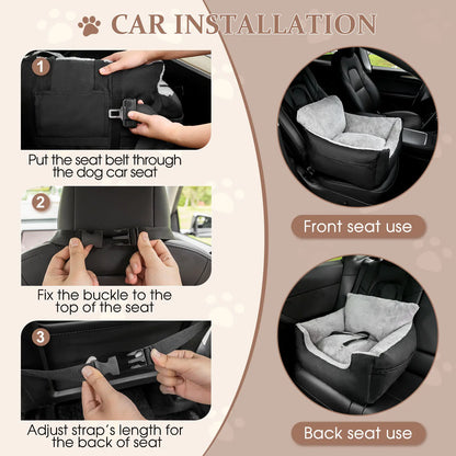 Downluxe Dog Car Seat for Small Dogs, Fully Detachable & Machine Washable Dog Booster Car Seat with Storage Pockets, Dog Accessories, Waterproof Dog Travel Carrier Bed up to 25Lbs, Dark Grey