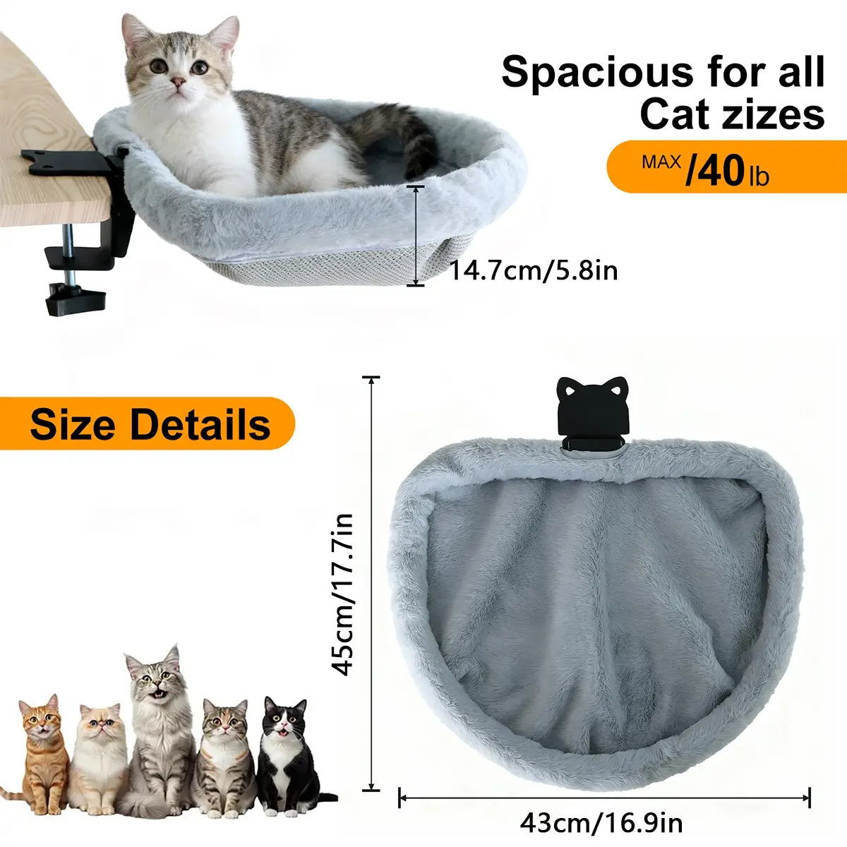 Cat Desk Bed - Space-Saving Semi-Circular Design with One-Click Folding, Soft Faux Rabbit Fur, Supports Up to 40 lbs, Ideal for Various Desktop Surfaces