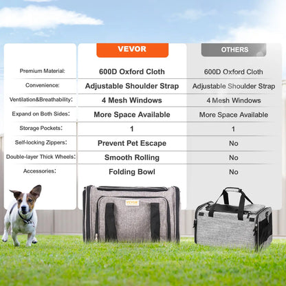 VEVOR Cat Carrier with Wheels, Tiktokshopblackfriday, Airline Approved Rolling Pet Carrier with Telescopic Handle and Shoulder Strap, Dog Carrier with Wheels for Pets, with 1 Folding Bow Summervibesl