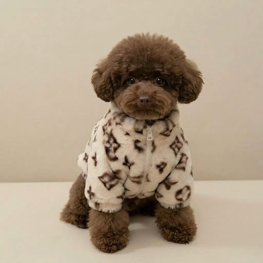 Monogrammed Faux Fur Dog Coat | Designer Jacket for Small Dogs and Puppies