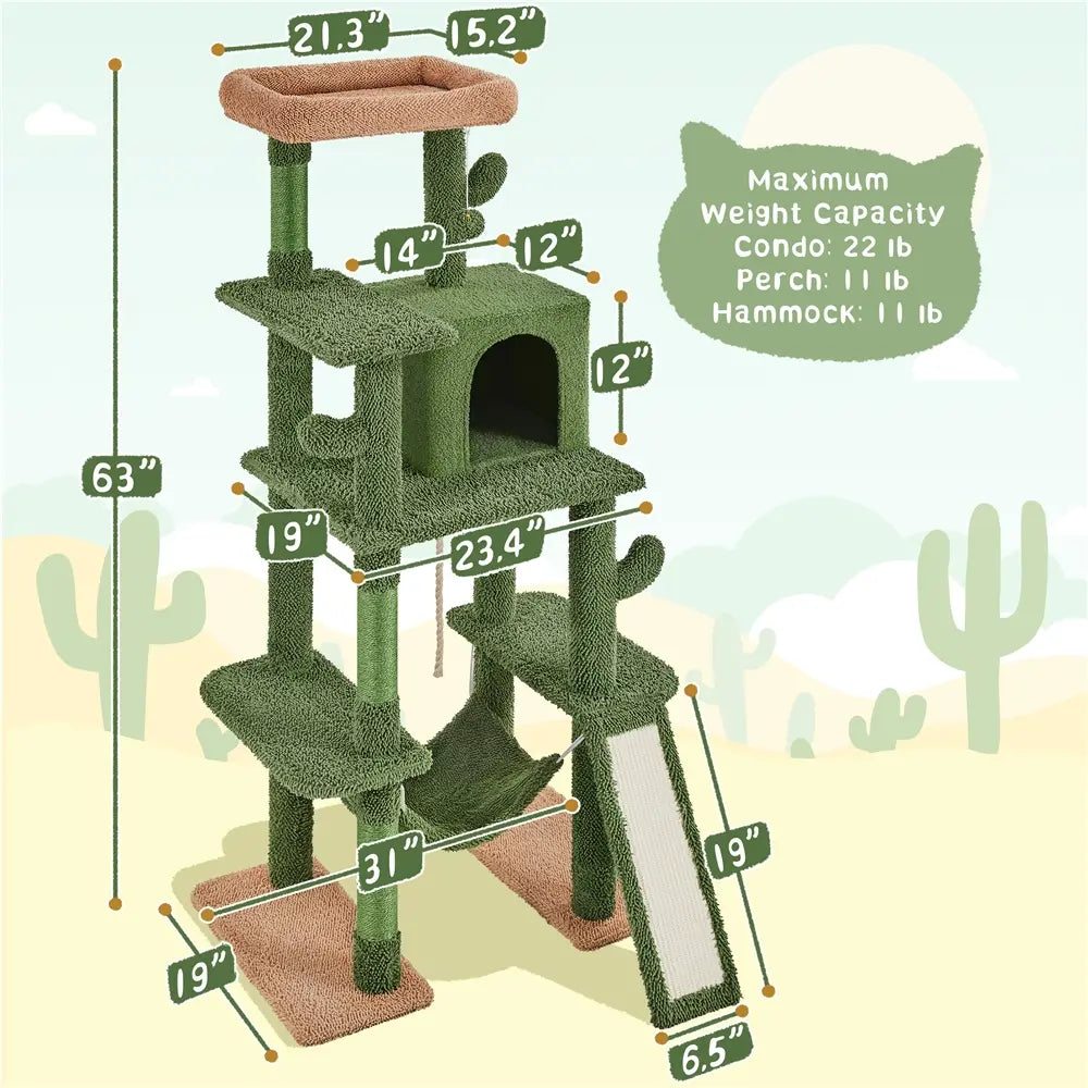 Yaheetech 53" H Cat Cactus Tree Condo Kitten Tree Tower with Sisal, Padded Perch, Platform, Condo, Scratching Posts & Hanging Ball Cat Furniture for Cats