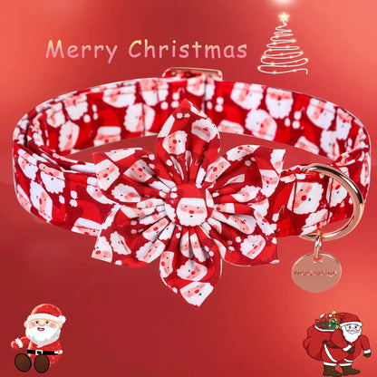 DOGWONG Christmas Dog Collar, Adjustable Santa Claus Dog Accessory - Cotton Collar for Small Medium Large Dogs