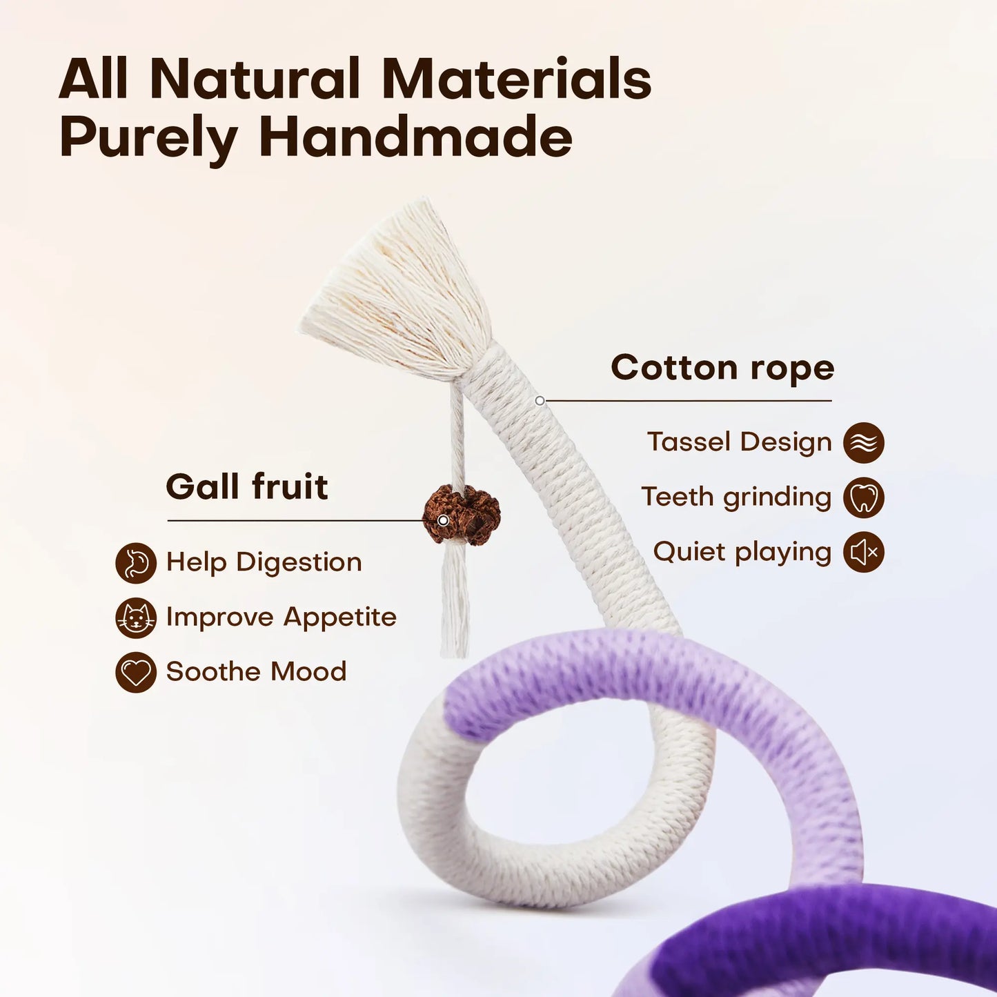 Potaroma 3-Piece Cat Chew Rope Toys, Safe Dental Care & Calming Interactive Toys for Indoor Kittens