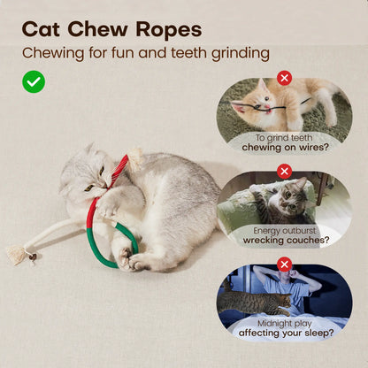 Potaroma 3-Piece Cat Chew Rope Toys, Safe Dental Care & Calming Interactive Toys for Indoor Kittens