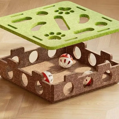 Felt Cat Puzzle Toy with 5 Colorful Balls, Interactive Cat Maze Box Keeps Paws Safe and Entertained, Ideal for Intelligent Play