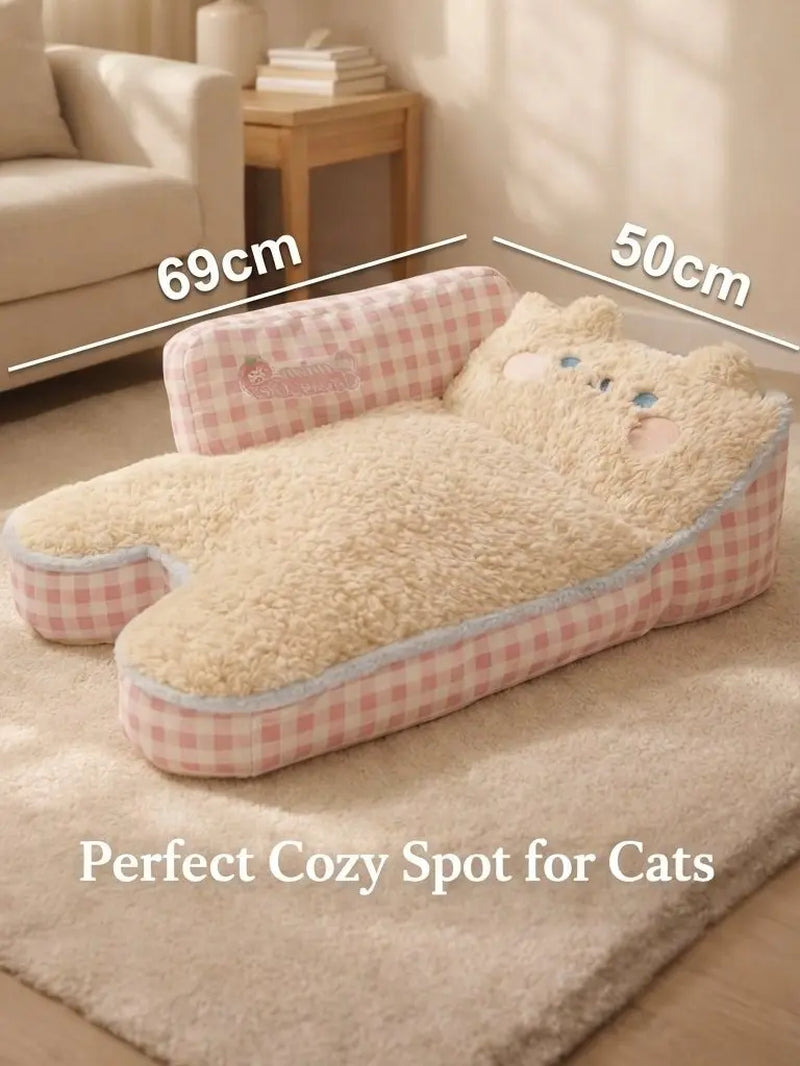 2026 Viral Cat Sofa Bed - Aesthetic Pink Gingham Plush Pet Couch, Orthopedic & Calming Soft Fleece Lounger for Cats & Small Dogs #Tiktokmademebuyit Bedding