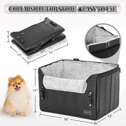 [5-Year Warranty] PETSFIT Small Dog Car Seat, Waterproof PU Leather Dog Carseat with Patent Safe Buckles, Clip-On Leash, Car Seat for Dogs, Cats up to 25 Lbs