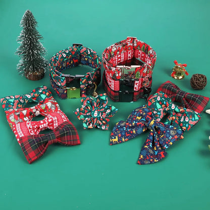 DOGWONG Christmas Dog Collar, Adjustable Santa Claus Dog Accessory - Cotton Collar for Small Medium Large Dogs