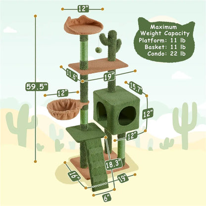 Yaheetech 53" H Cat Cactus Tree Condo Kitten Tree Tower with Sisal, Padded Perch, Platform, Condo, Scratching Posts & Hanging Ball Cat Furniture for Cats