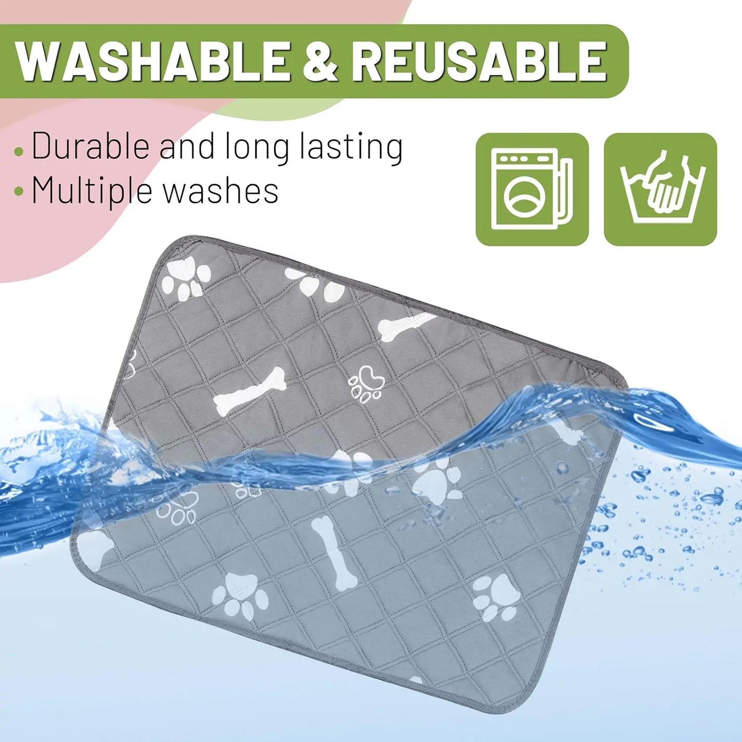 Washable Pee Pads for Dogs, 18'' X 24" Reusable Puppy Pads with Absorbent for Pet, Housebreaking and Incontinence, 2 Pack Puppy Potty Pads with Waterproof Bottom