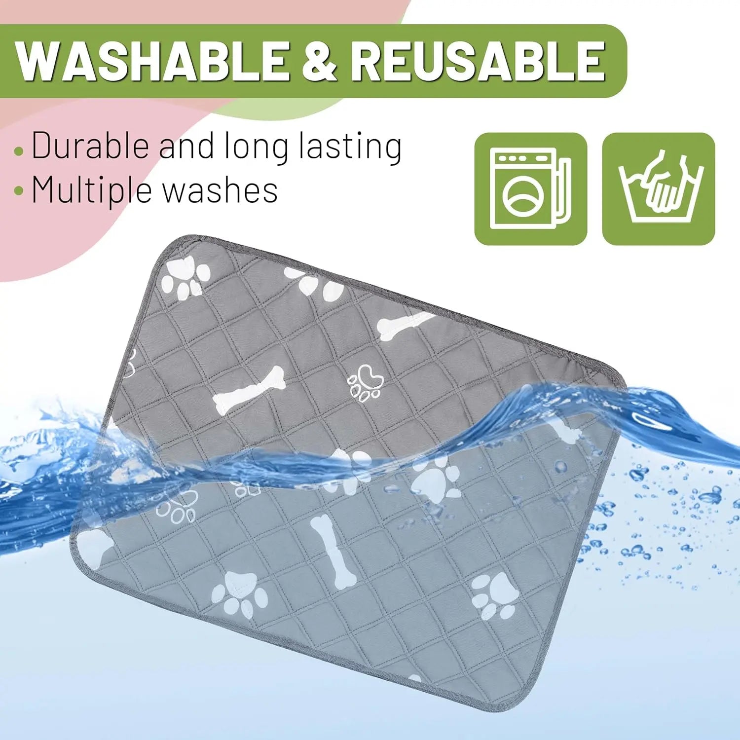 Washable Pee Pads for Dogs, 18'' X 24" Reusable Puppy Pads with Absorbent for Pet, Housebreaking and Incontinence, 2 Pack Puppy Potty Pads with Waterproof Bottom