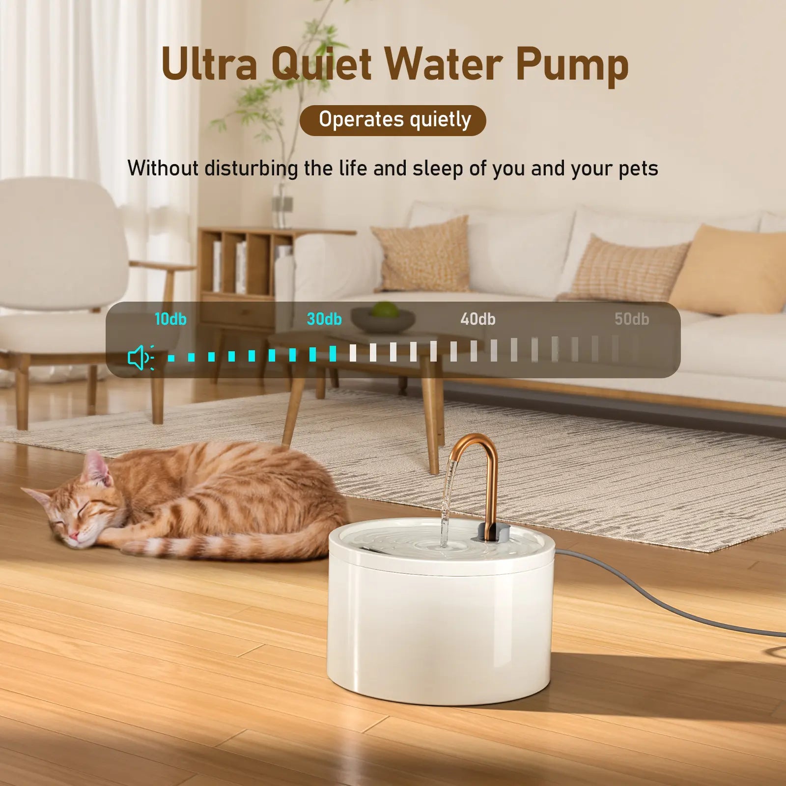 MISFANS 2.1L Ceramic Cat Fountain D02– Ultra Quiet, Self-Cleaning Water Dispenser for Cats & Small Pets | Elegant White/Black Design, Includes 3 Filters & Sponges|Wired Plug-In Model