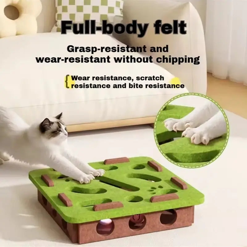 Felt Cat Puzzle Toy with 5 Colorful Balls, Interactive Cat Maze Box Keeps Paws Safe and Entertained, Ideal for Intelligent Play