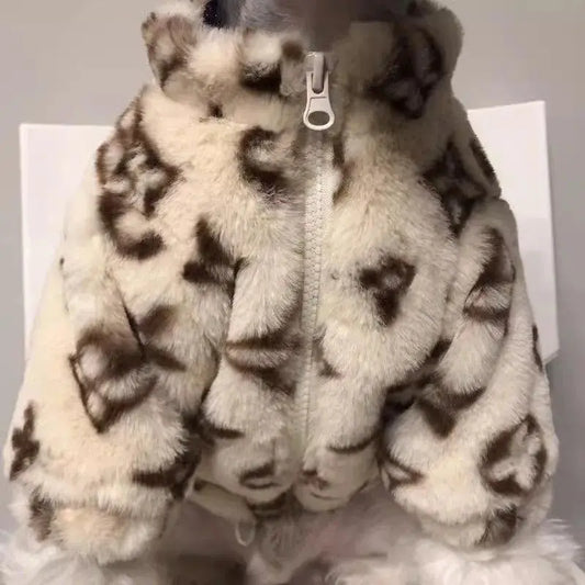 Monogrammed Faux Fur Dog Coat | Designer Jacket for Small Dogs and Puppies