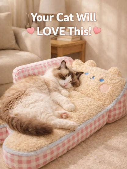 2026 Viral Cat Sofa Bed - Aesthetic Pink Gingham Plush Pet Couch, Orthopedic & Calming Soft Fleece Lounger for Cats & Small Dogs #Tiktokmademebuyit Bedding