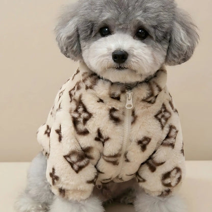 Monogrammed Faux Fur Dog Coat | Designer Jacket for Small Dogs and Puppies