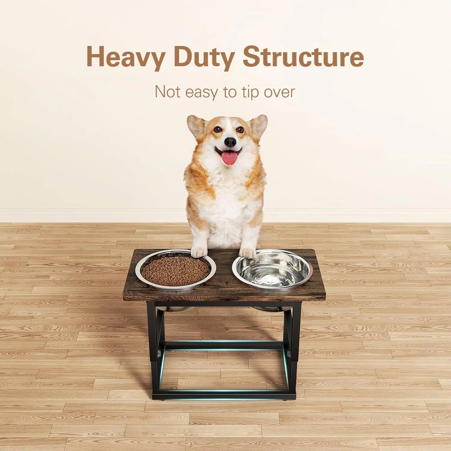 Elevated Puppy Bowls for Large Dogs, 2 Thick Stainless Bowls 2.2L, Adjustable to 17.3 Inches, Features Raised Design for Extra Comfort