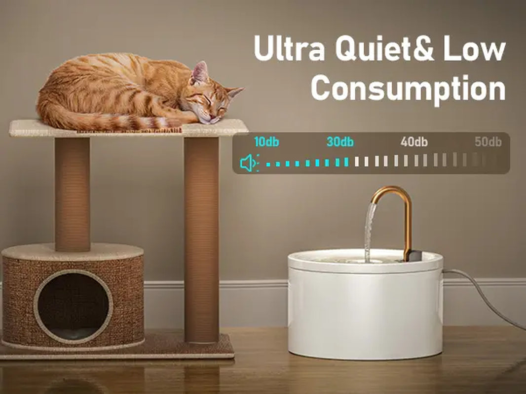 MISFANS 2.1L Ceramic Cat Fountain D02– Ultra Quiet, Self-Cleaning Water Dispenser for Cats & Small Pets | Elegant White/Black Design, Includes 3 Filters & Sponges|Wired Plug-In Model