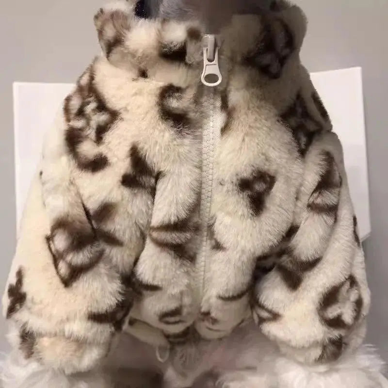 Monogrammed Faux Fur Dog Coat | Designer Jacket for Small Dogs and Puppies