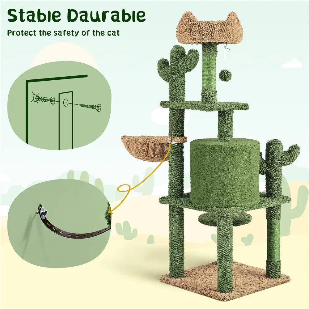 Yaheetech 53" H Cat Cactus Tree Condo Kitten Tree Tower with Sisal, Padded Perch, Platform, Condo, Scratching Posts & Hanging Ball Cat Furniture for Cats
