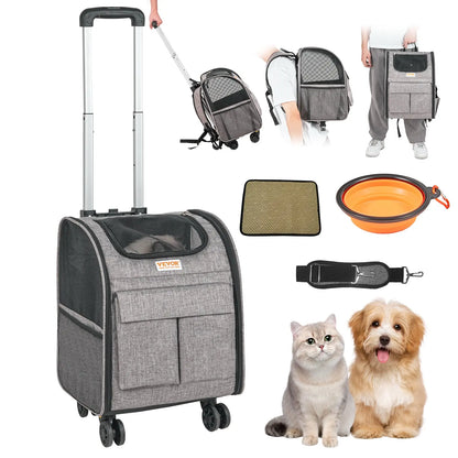 VEVOR Cat Carrier with Wheels, Tiktokshopblackfriday, Airline Approved Rolling Pet Carrier with Telescopic Handle and Shoulder Strap, Dog Carrier with Wheels for Pets, with 1 Folding Bow Summervibesl
