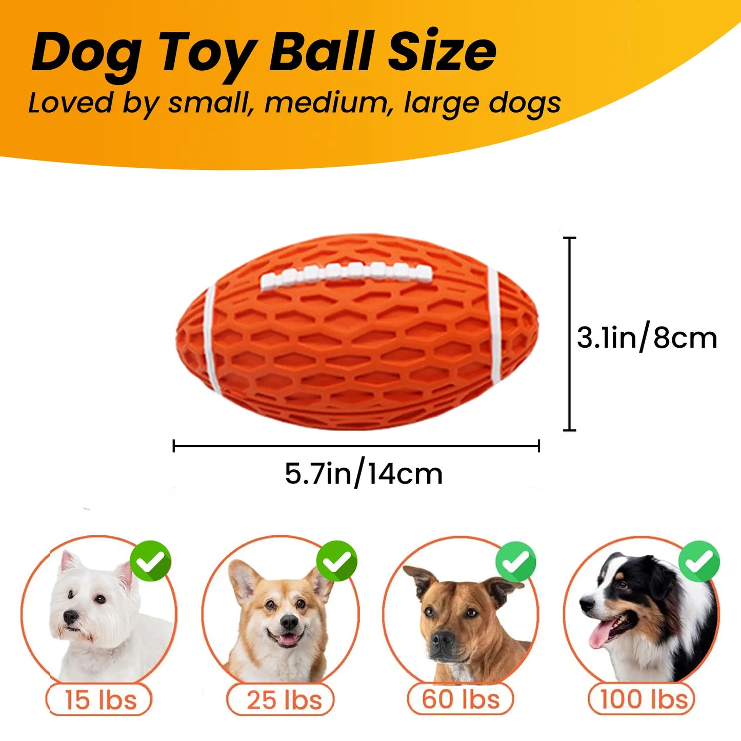 Squeaky Dog Football Toy, Rubber Dog Ball Toy for Aggressive Chewers, Floating Fetch Outdoor Puppy Toys, Tough Fetch Ball, Durable and Interactive for Medium Large Dogs