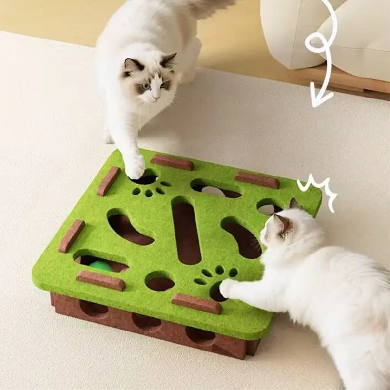 Felt Cat Puzzle Toy with 5 Colorful Balls, Interactive Cat Maze Box Keeps Paws Safe and Entertained, Ideal for Intelligent Play