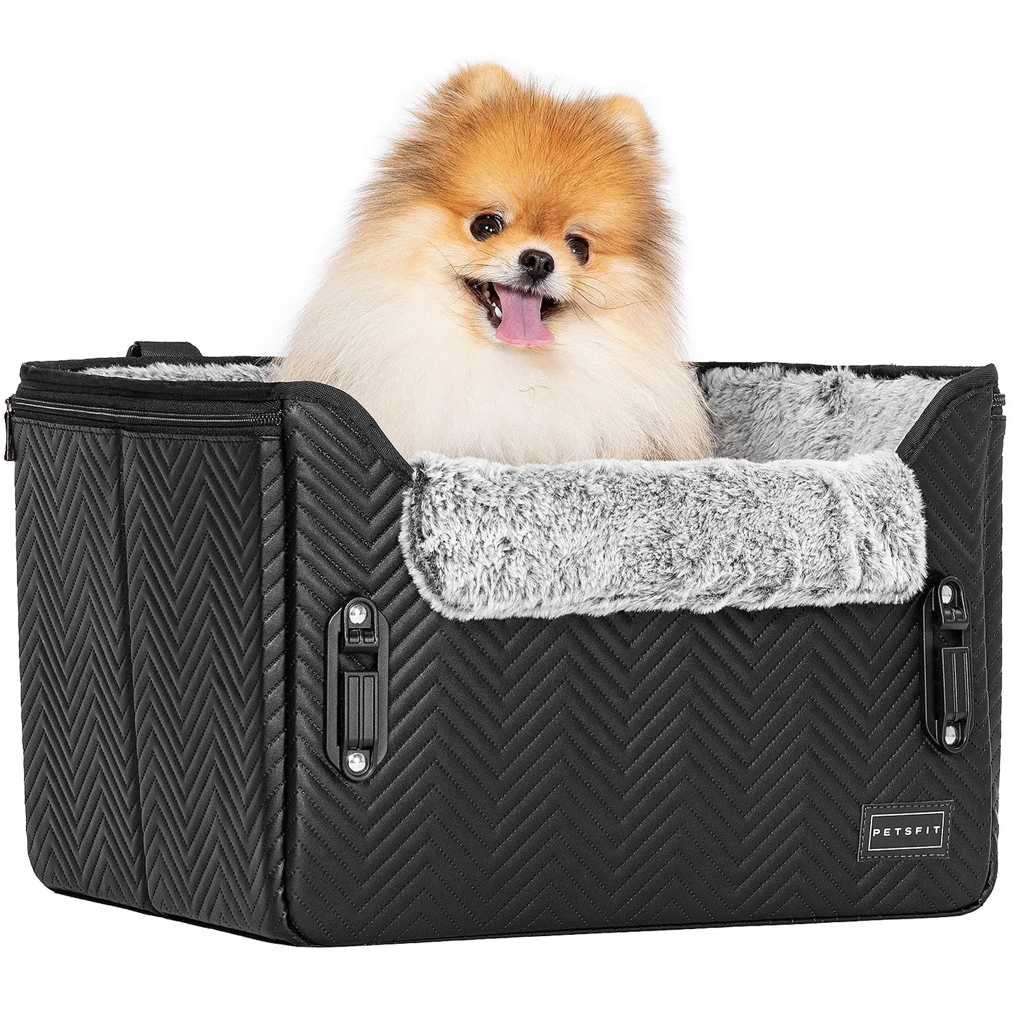 [5-Year Warranty] PETSFIT Small Dog Car Seat, Waterproof PU Leather Dog Carseat with Patent Safe Buckles, Clip-On Leash, Car Seat for Dogs, Cats up to 25 Lbs