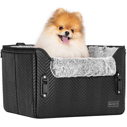 [5-Year Warranty] PETSFIT Small Dog Car Seat, Waterproof PU Leather Dog Carseat with Patent Safe Buckles, Clip-On Leash, Car Seat for Dogs, Cats up to 25 Lbs