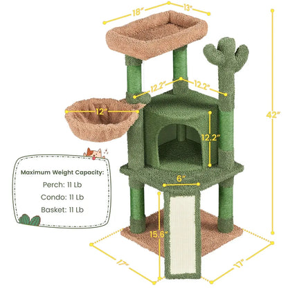 Yaheetech 53" H Cat Cactus Tree Condo Kitten Tree Tower with Sisal, Padded Perch, Platform, Condo, Scratching Posts & Hanging Ball Cat Furniture for Cats