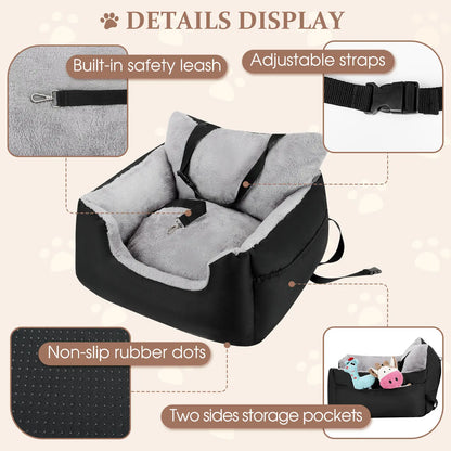 Downluxe Dog Car Seat for Small Dogs, Fully Detachable & Machine Washable Dog Booster Car Seat with Storage Pockets, Dog Accessories, Waterproof Dog Travel Carrier Bed up to 25Lbs, Dark Grey